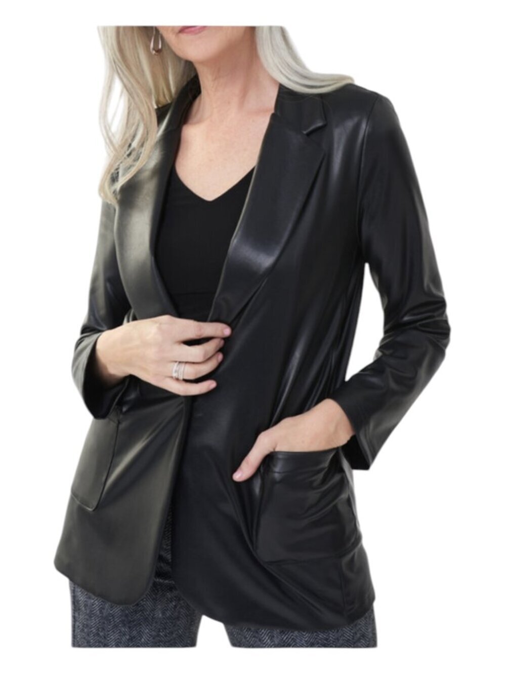 Joseph Ribkoff Faux Leather Longline Blazer Black Sz 8